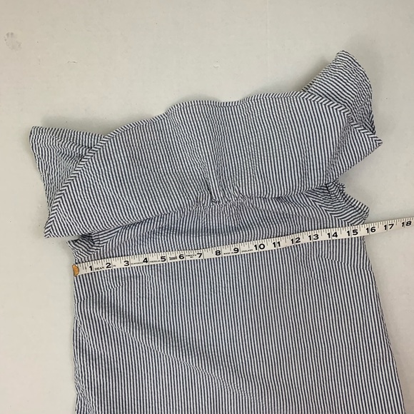 Eliza J Blue Stripe Seersucker off Shoulder dress - Picture 3 of 8